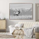 Rustic Elk Wall Art Canvas Print, Wildlife Antler Print, Framed Western Hunting Lodge Art Print, Large Mountain Nature Scene Printing