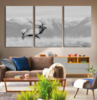 72817061-MGV-CV-36X24-Rustic Elk Wall Art Canvas Print, Wildlife Antler Print, Framed Western Hunting Lodge Art Print, Large Mountain Nature Scene Printing