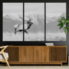 72817061-MGV-CV-36X24-Rustic Elk Wall Art Canvas Print, Wildlife Antler Print, Framed Western Hunting Lodge Art Print, Large Mountain Nature Scene Printing