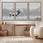 72817061-MGV-CV-36X24-Rustic Elk Wall Art Canvas Print, Wildlife Antler Print, Framed Western Hunting Lodge Art Print, Large Mountain Nature Scene Printing