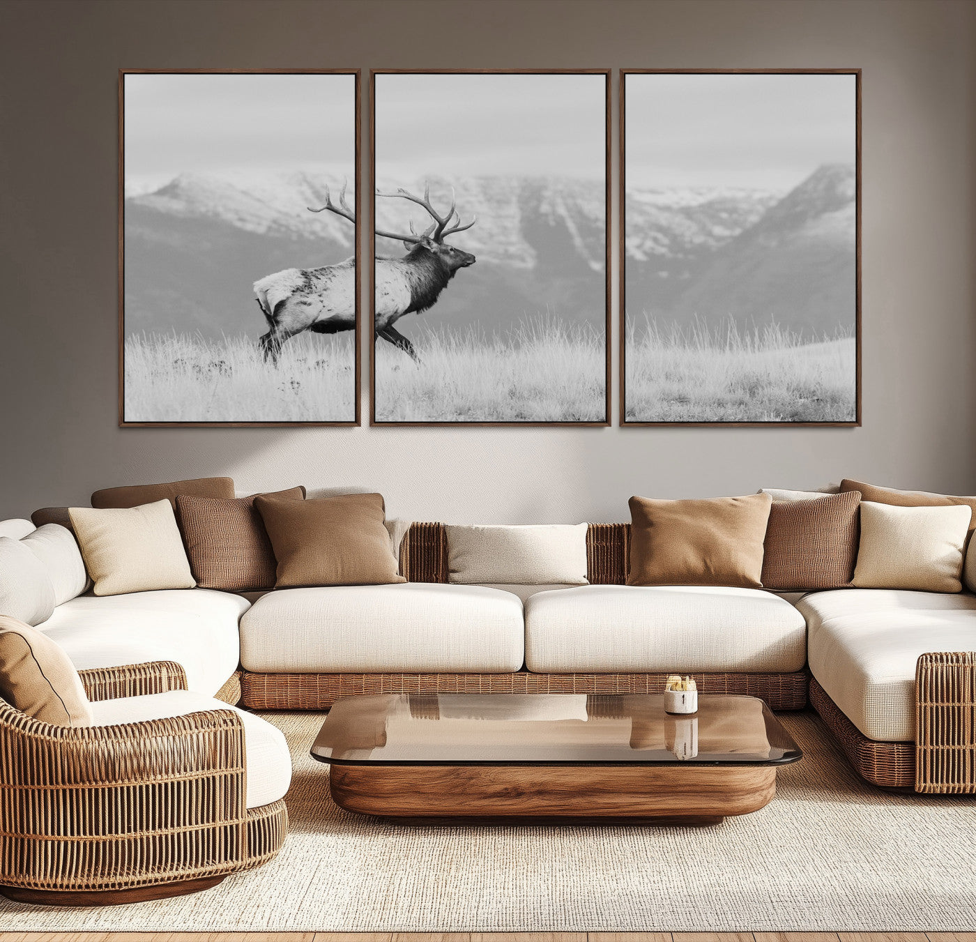 72817061-MGV-CV-36X24-Rustic Elk Wall Art Canvas Print – Framed Majestic Wildlife Scene with Antlered Elk Artwork for Home, Office, Living Room