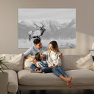 Rustic Elk Wall Art Canvas Print, Wildlife Antler Print, Framed Western Hunting Lodge Art Print, Large Mountain Nature Scene Printing