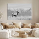 Rustic Elk Wall Art Canvas Print, Wildlife Antler Print, Framed Western Hunting Lodge Art Print, Large Mountain Nature Scene Printing