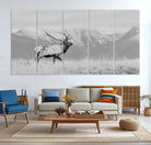 72817061-MGV-CV-36X24-Rustic Elk Wall Art Canvas Print, Wildlife Antler Print, Framed Western Hunting Lodge Art Print, Large Mountain Nature Scene Printing