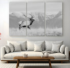 72817061-MGV-CV-48X32-3P-Rustic Elk Wall Art Canvas Print, Wildlife Antler Print, Framed Western Hunting Lodge Art Print, Large Mountain Nature Scene Printing