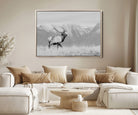 Rustic Elk Wall Art Canvas Print, Wildlife Antler Print, Framed Western Hunting Lodge Art Print, Large Mountain Nature Scene Printing