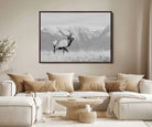 Rustic Elk Wall Art Canvas Print, Wildlife Antler Print, Framed Western Hunting Lodge Art Print, Large Mountain Nature Scene Printing