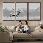 72817061-MGV-FC-60X30-3P_Walnut-Rustic Elk Wall Art Canvas Print, Wildlife Antler Print, Framed Western Hunting Lodge Art Print, Large Mountain Nature Scene Printing