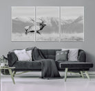 72817061-MGV-FC-60X30-3P_White-Rustic Elk Wall Art Canvas Print, Wildlife Antler Print, Framed Western Hunting Lodge Art Print, Large Mountain Nature Scene Printing