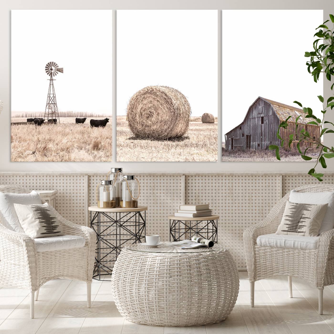 30918-MGV-CV-36X24-Rustic Farmhouse Wall Art Set of 3 – Country Barn and Wheat Field | Farm Prints for Country Home and Gallery Wall Decoration