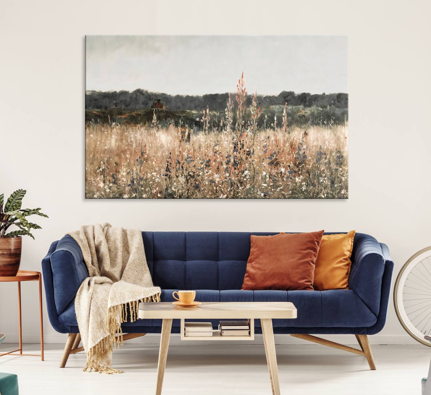 16595-MGV-CV-36X24-Rustic Field Landscape Wall Art Print, Giclee Canvas Wall Art for Modern Homes, Warm Meadow and Wildflower Art Print