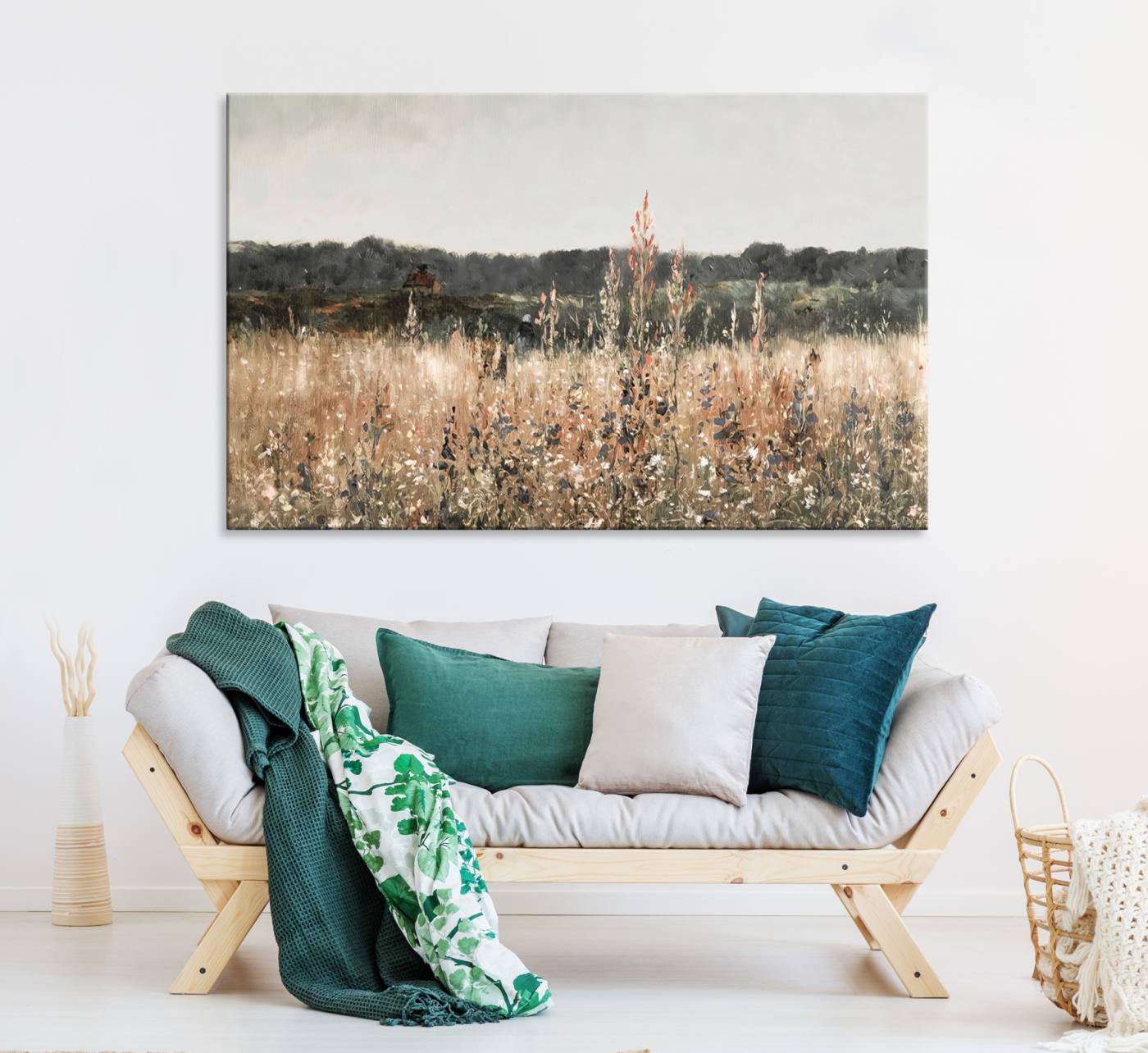 16595-MGV-CV-36X24-Rustic Field Landscape Wall Art Print, Giclee Canvas Wall Art for Modern Homes, Warm Meadow and Wildflower Art Print