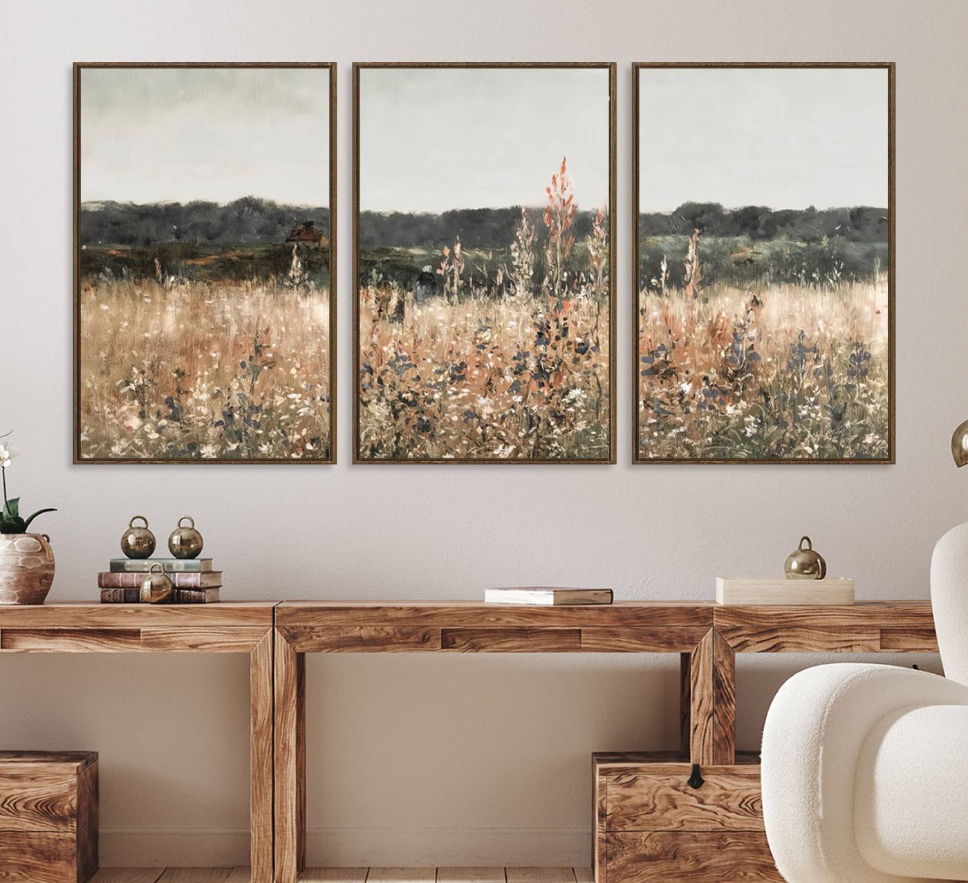 16595-MGV-CV-36X24-Rustic Field Landscape Wall Art Print, Giclee Canvas Wall Art for Modern Homes, Warm Meadow and Wildflower Art Print