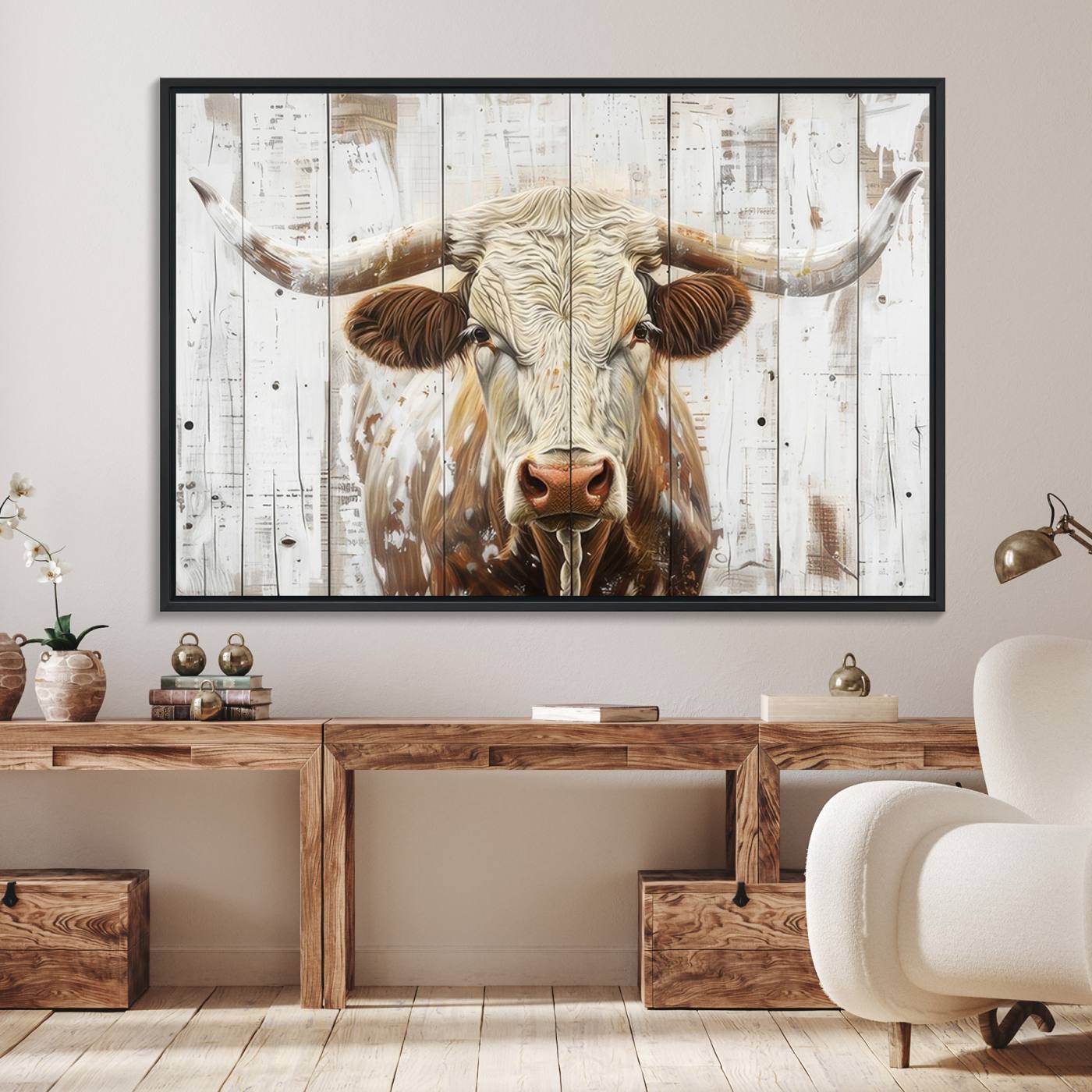 71551-MGV-FC-36X24_Black-Rustic Longhorn Bull Wall Art Canvas Set – Western-Inspired Farmhouse Décor - Ready to Hang