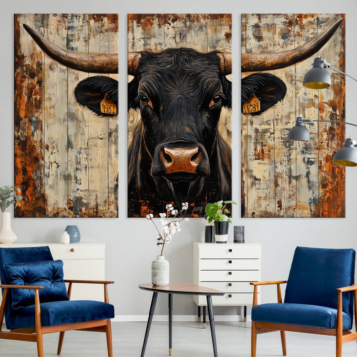 71589-MGV-CV-36X24-Rustic Texas Artwork Wall Art Canvas Print - Abstract Cow Longhorn Bull Wall Art Canvas Print