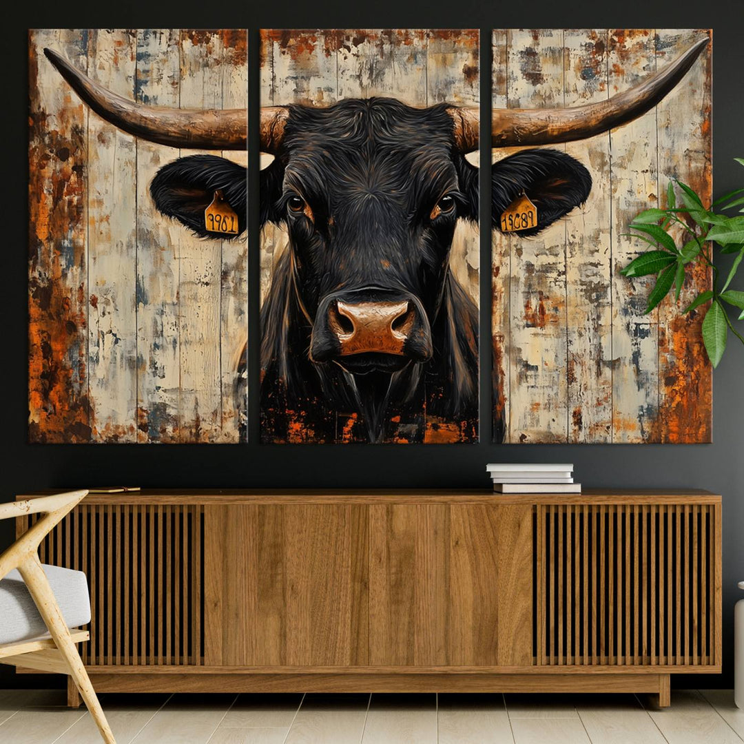 71589-MGV-CV-36X24-Rustic Texas Artwork Wall Art Canvas Print - Abstract Cow Longhorn Bull Wall Art Canvas Print