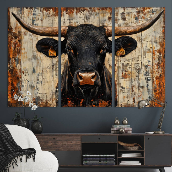 71589-MGV-CV-36X24-Rustic Texas Artwork Wall Art Canvas Print - Abstract Cow Longhorn Bull Wall Art Canvas Print