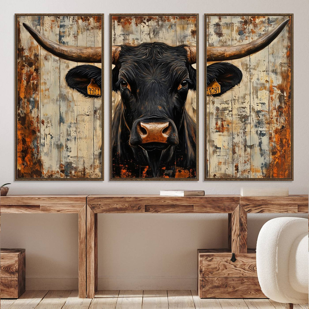 71589-MGV-CV-36X24-Rustic Texas Artwork Wall Art Canvas Print - Abstract Cow Longhorn Bull Wall Art Canvas Print