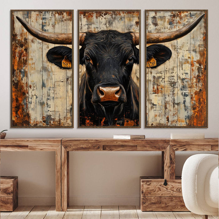 71589-MGV-CV-36X24-Rustic Texas Artwork Wall Art Canvas Print - Abstract Cow Longhorn Bull Wall Art Canvas Print