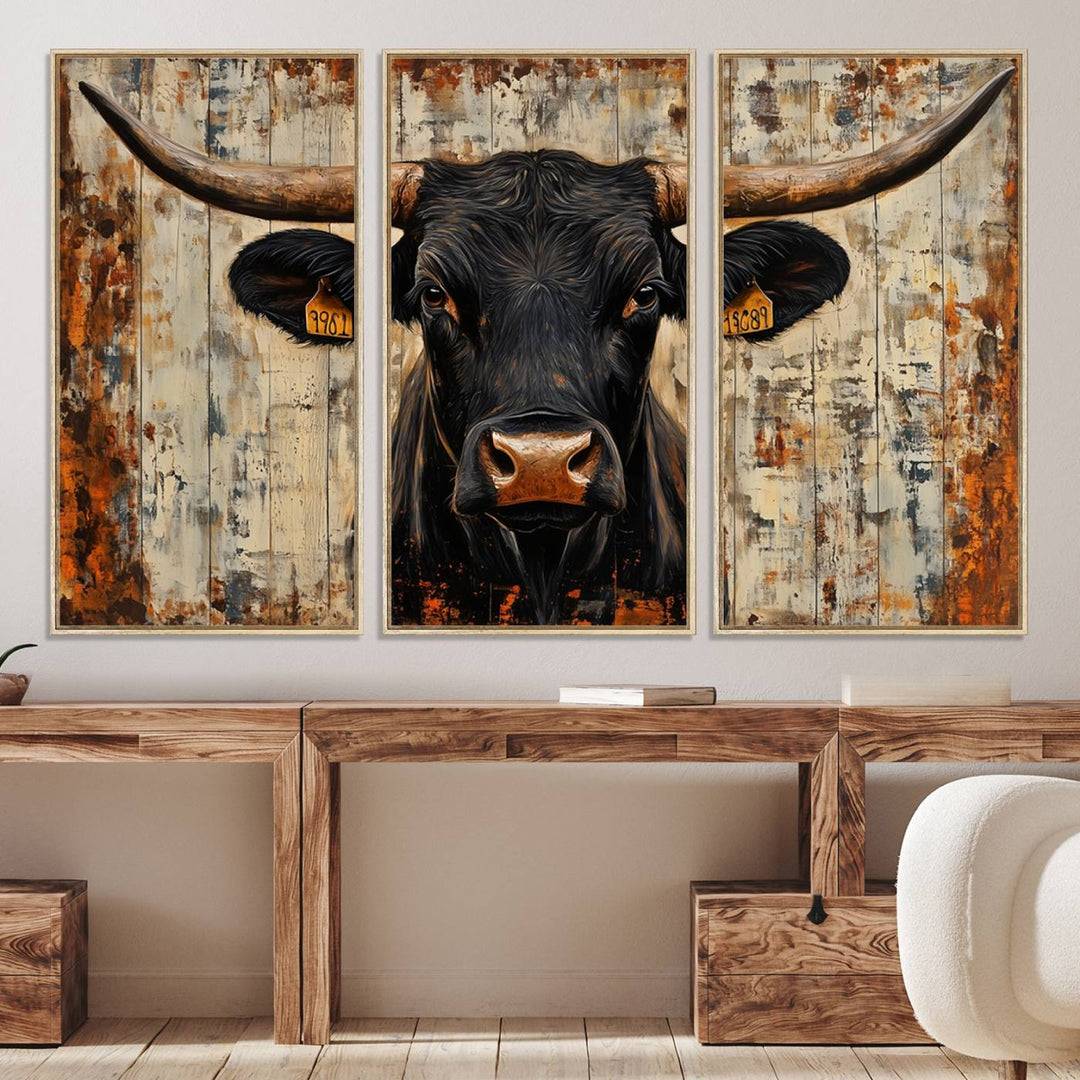 71589-MGV-CV-36X24-Rustic Texas Artwork Wall Art Canvas Print - Abstract Cow Longhorn Bull Wall Art Canvas Print
