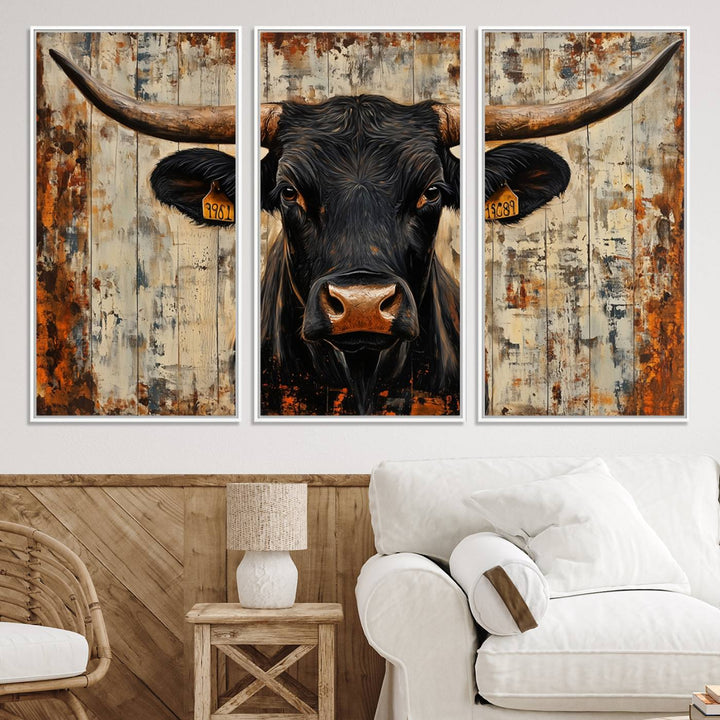 71589-MGV-CV-36X24-Rustic Texas Artwork Wall Art Canvas Print - Abstract Cow Longhorn Bull Wall Art Canvas Print