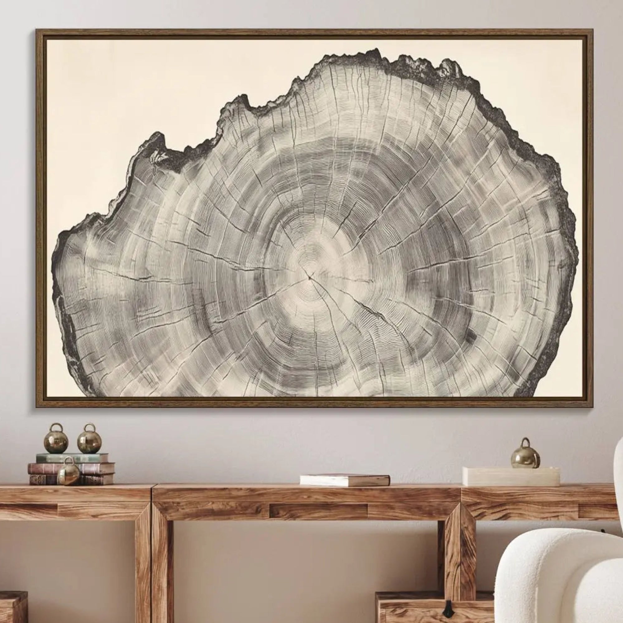 32943-MGV-FC-36X24_Walnut-Rustic Tree Ring Wall Art Canvas Print – Nature Wood Grain Minimalist Framed Artwork for Modern Home, Office Decor