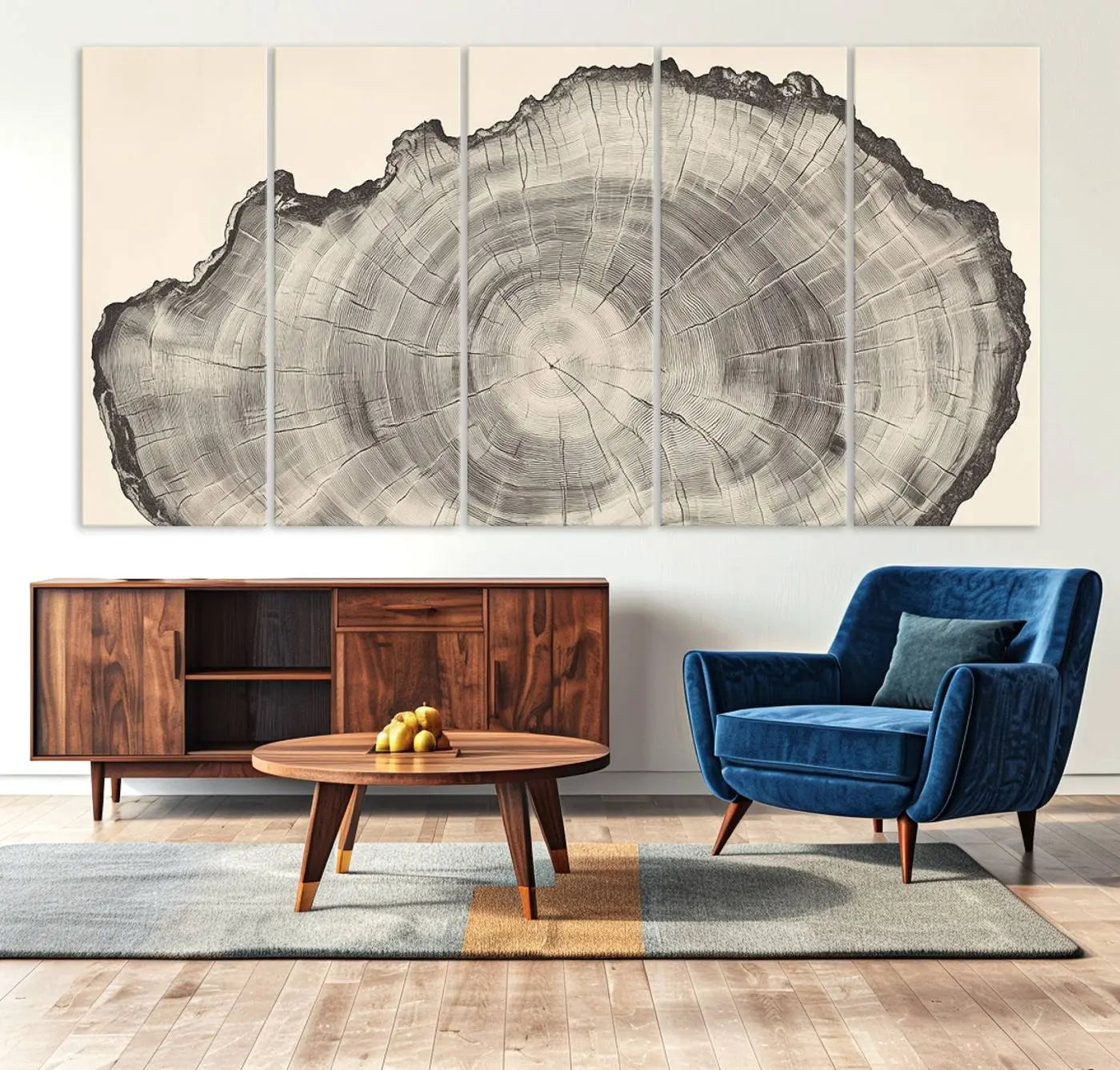 32943-MGV-CV-36X24-Rustic Tree Ring Wall Art Canvas Print – Nature Wood Grain Minimalist Framed Artwork for Modern Home, Office Decor