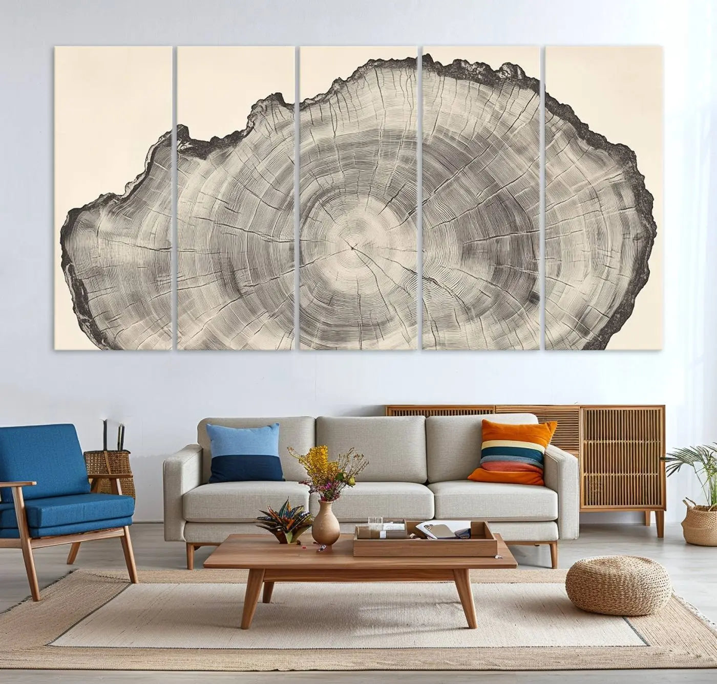 32943-MGV-CV-36X24-Rustic Tree Ring Wall Art Canvas Print – Nature Wood Grain Minimalist Framed Artwork for Modern Home, Office Decor