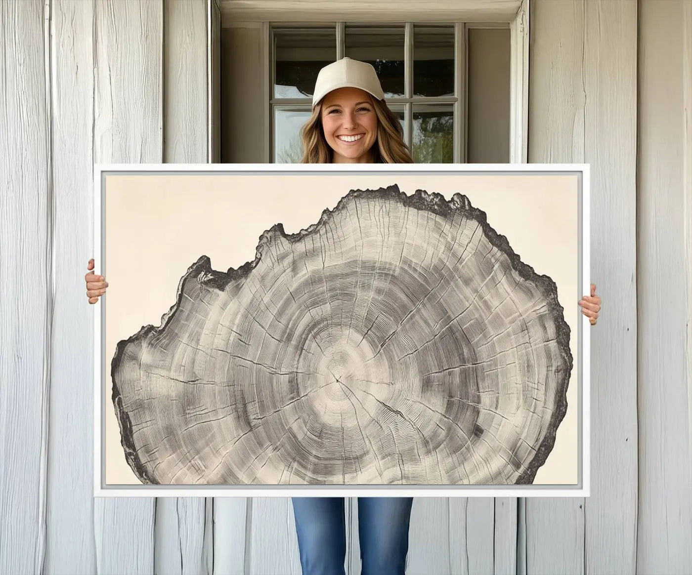32943-MGV-CV-36X24-Rustic Tree Ring Wall Art Canvas Print – Nature Wood Grain Minimalist Framed Artwork for Modern Home, Office Decor