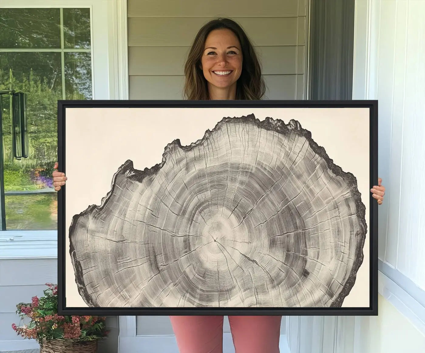 32943-MGV-CV-36X24-Rustic Tree Ring Wall Art Canvas Print – Nature Wood Grain Minimalist Framed Artwork for Modern Home, Office Decor