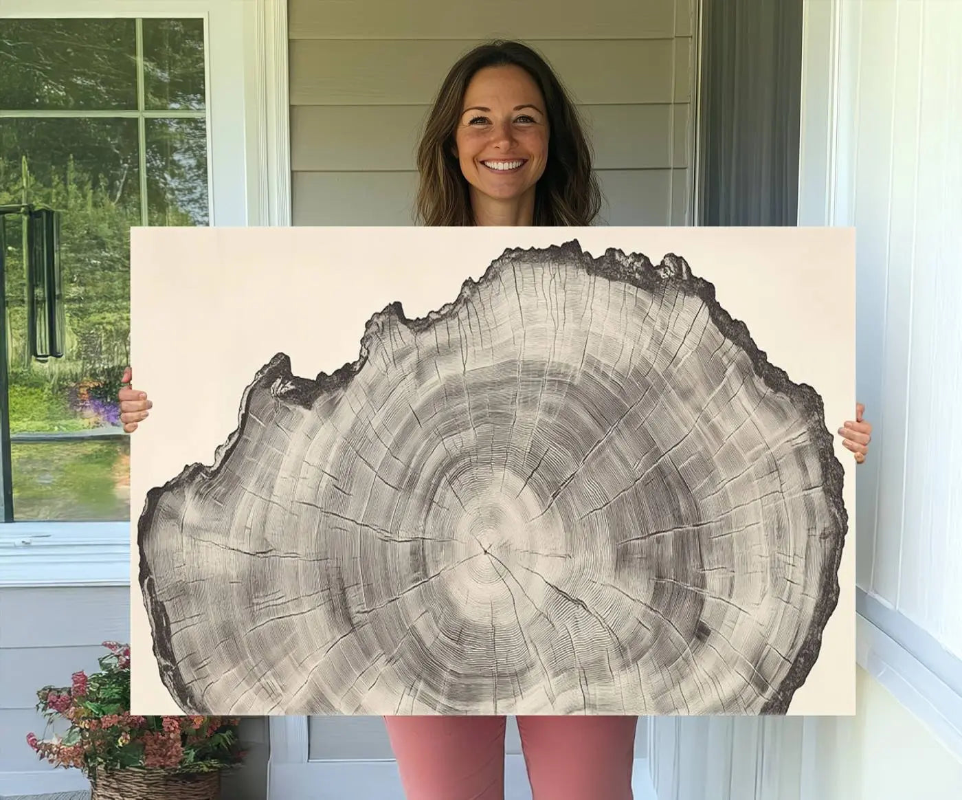 32943-MGV-CV-36X24-Rustic Tree Ring Wall Art Canvas Print – Nature Wood Grain Minimalist Framed Artwork for Modern Home, Office Decor