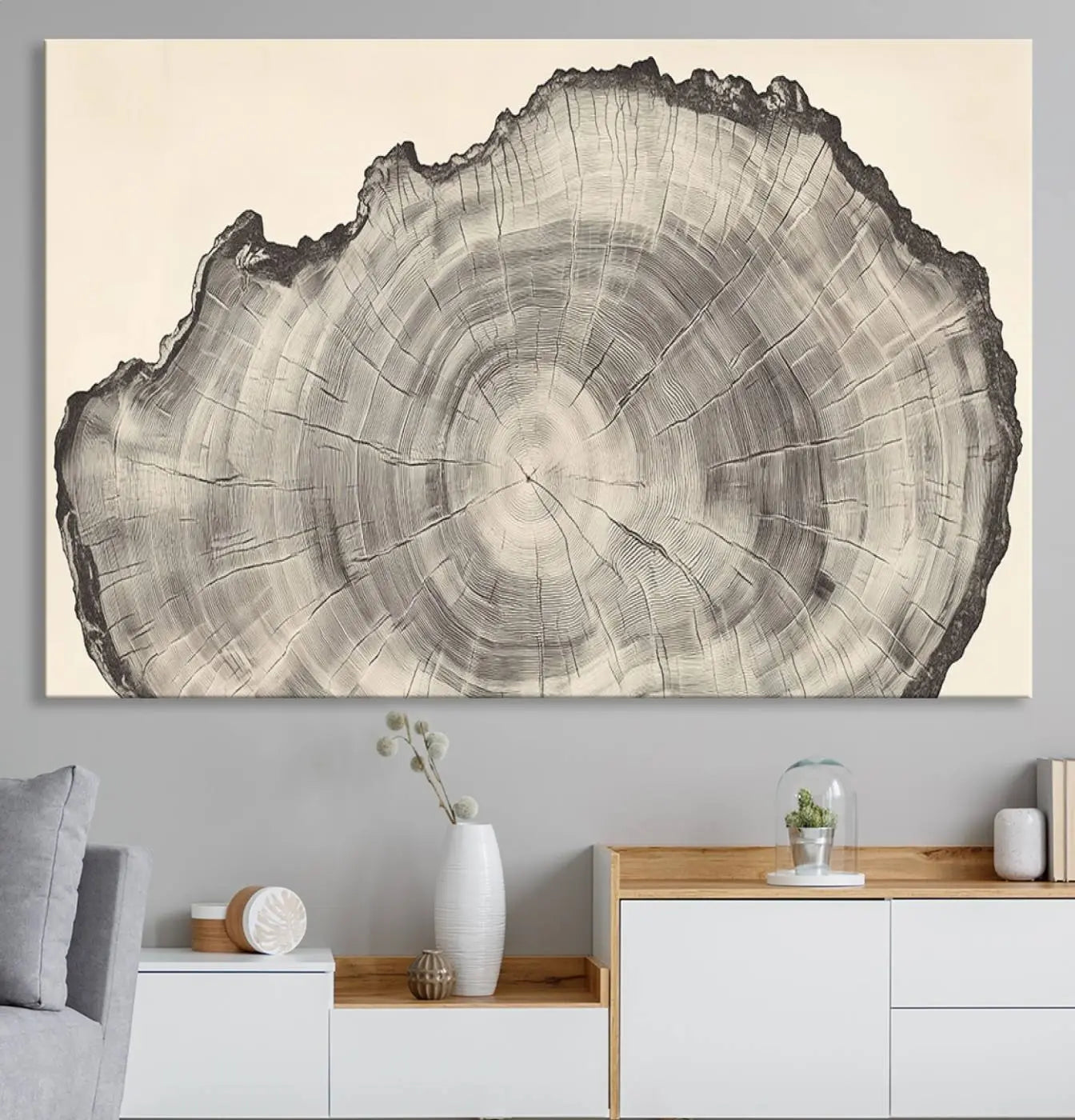 32943-MGV-CV-36X24-Rustic Tree Ring Wall Art Canvas Print – Nature Wood Grain Minimalist Framed Artwork for Modern Home, Office Decor