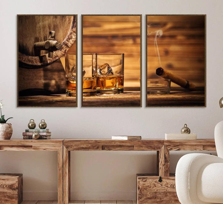 96798-MGV-FC-60X30-3P_Walnut-Rustic Whiskey and Barrel Canvas Print