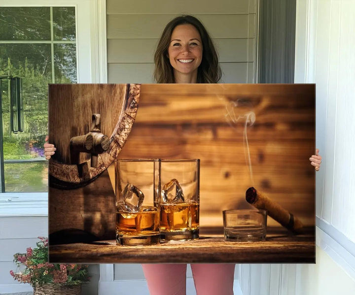 96798-MGV-CV-36X24-Rustic Whiskey and Barrel Canvas Print