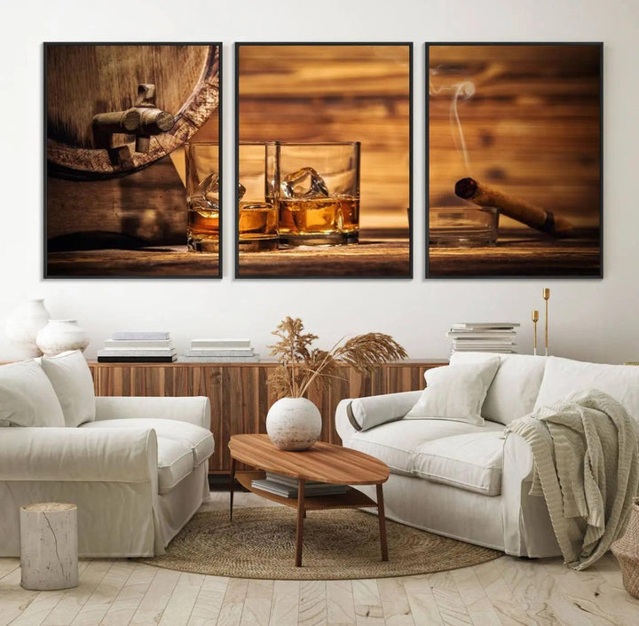 96798-MGV-FC-60X30-3P_Black-Rustic Whiskey and Barrel Canvas Print