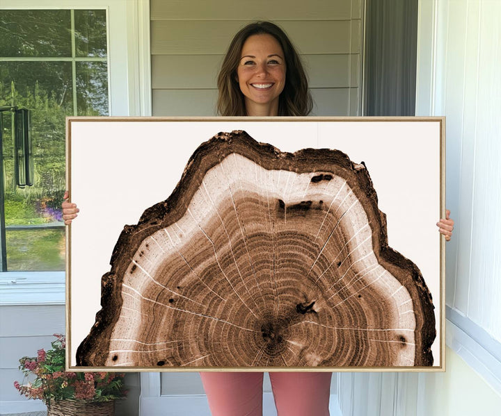 Rustic Wood Rings Wall Art | Nature-Inspired Tree Ring Canvas Print | Ready to Hang and Framed for Farmhouse Wall Decor