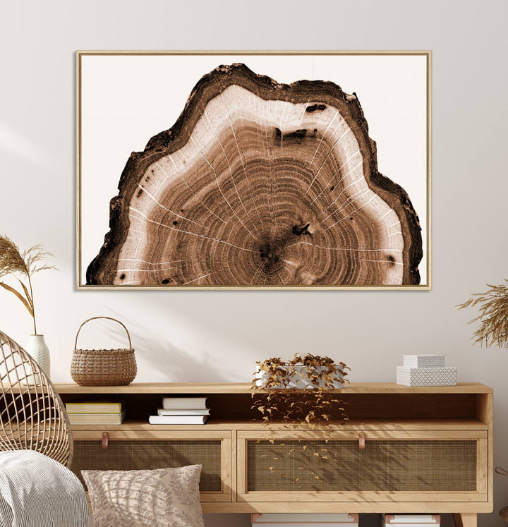Rustic Wood Rings Wall Art | Nature-Inspired Tree Ring Canvas Print | Ready to Hang and Framed for Farmhouse Wall Decor