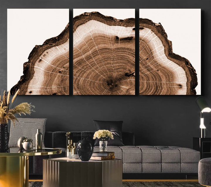 45195-MGV-CV-36X24-Rustic Wood Rings Wall Art | Nature-Inspired Tree Ring Canvas Print | Ready to Hang and Framed for Farmhouse Wall Decor