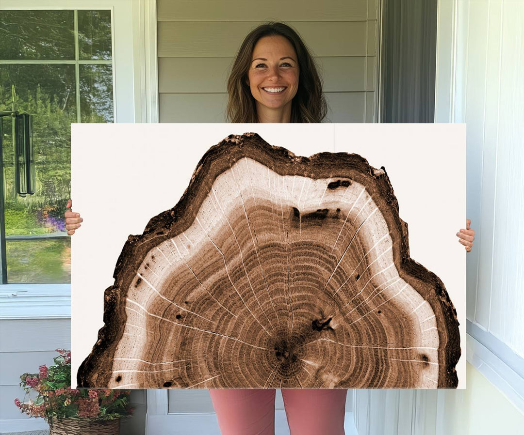 Rustic Wood Rings Wall Art | Nature-Inspired Tree Ring Canvas Print | Ready to Hang and Framed for Farmhouse Wall Decor