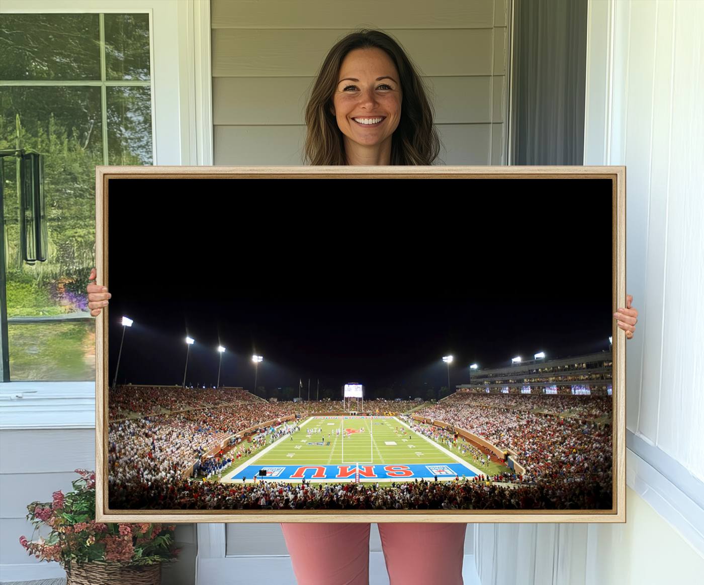 87912-MGV-CV-36X24-SMU Mustangs Football Team Print - Dallas Gerald J. Ford Stadium Wall Art Canvas Print