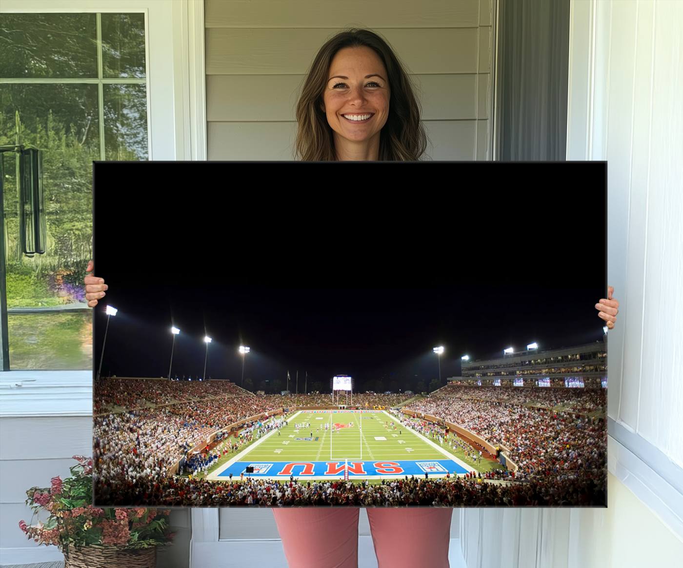 87912-MGV-CV-36X24-SMU Mustangs Football Team Print - Dallas Gerald J. Ford Stadium Wall Art Canvas Print
