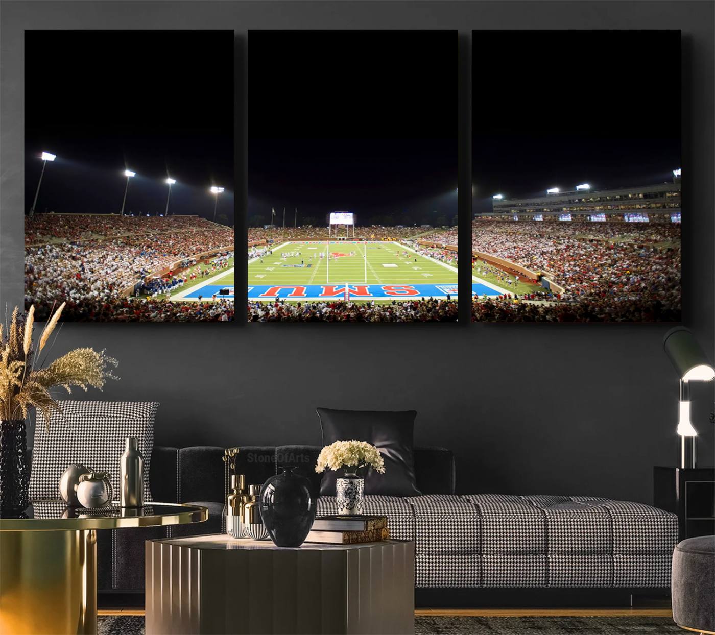 87912-MGV-CV-60X30-3P-SMU Mustangs Football Team Print - Dallas Gerald J. Ford Stadium Wall Art Canvas Print