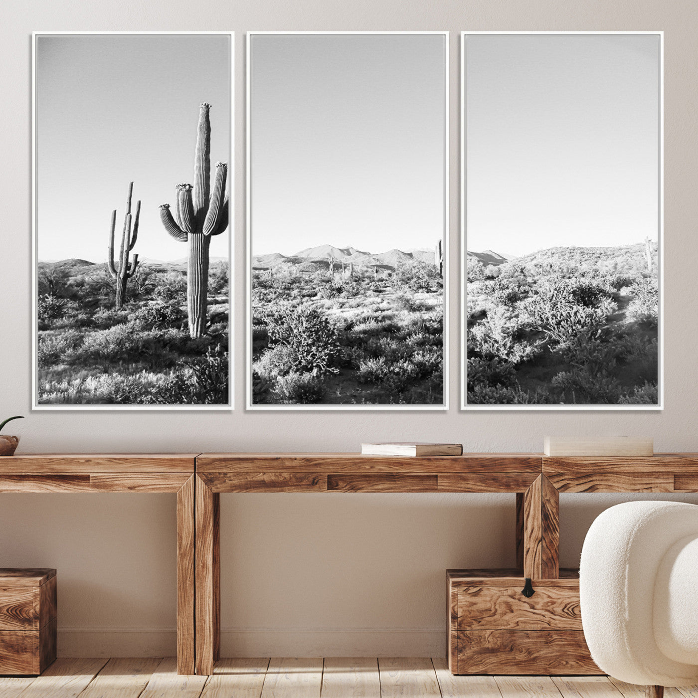 85205054-MGV-CV-36X24-Saguaro Cactus Canvas Print Wall Art , Monochrome Landscape Print, Framed Scenic Arizona Art Print, Large Timeless Western Aesthetic