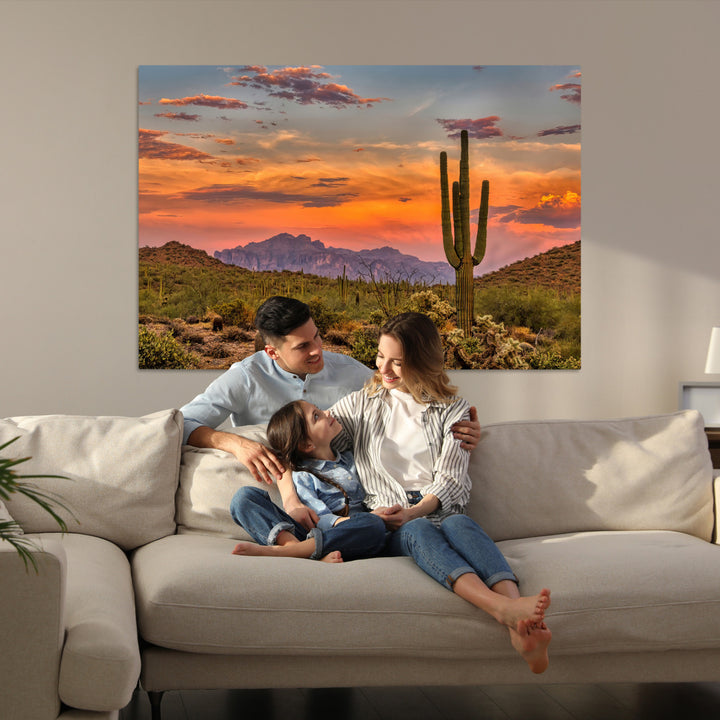 Saguaro Cactus Wall Art Canvas Print, Arizona Sunset Print, Framed Sonoran Desert Art Print, Large Vibrant Landscape Printing
