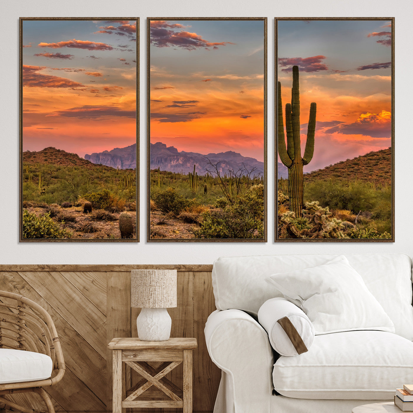 25332783-MGV-CV-36X24-Saguaro Cactus Wall Art Canvas Print, Arizona Sunset Print, Framed Sonoran Desert Art Print, Large Vibrant Landscape Printing