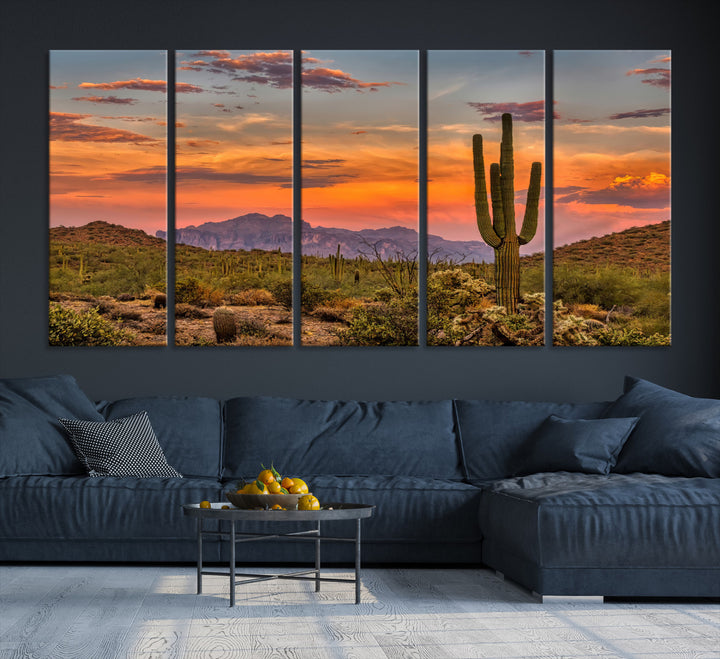 25332783-MGV-CV-36X24-Saguaro Cactus Wall Art Canvas Print, Arizona Sunset Print, Framed Sonoran Desert Art Print, Large Vibrant Landscape Printing