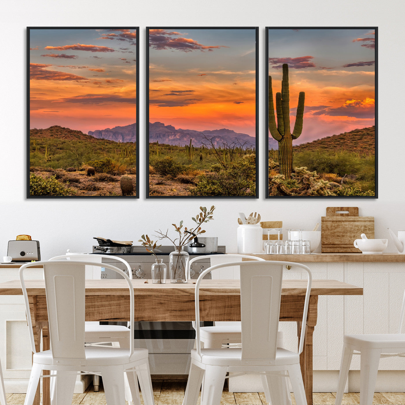 25332783-MGV-FC-60X30-3P_Black-Saguaro Cactus Wall Art Canvas Print, Arizona Sunset Print, Framed Sonoran Desert Art Print, Large Vibrant Landscape Printing