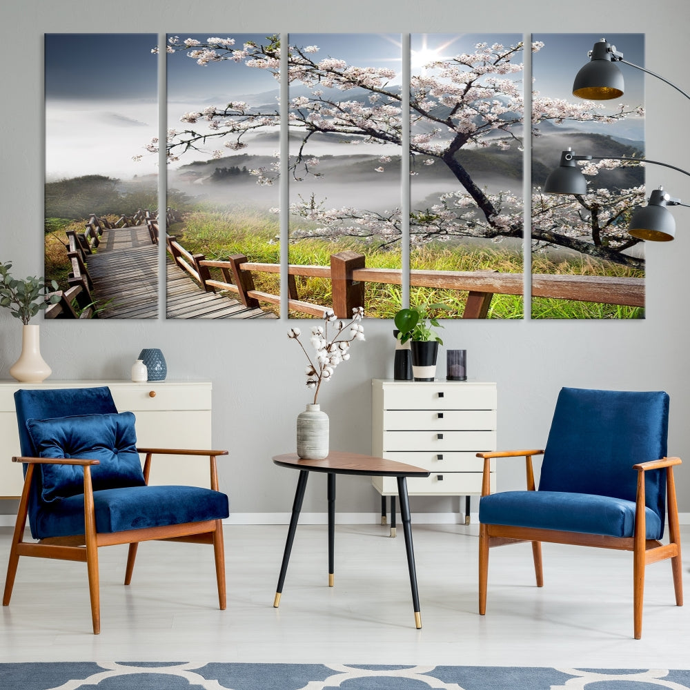 Edit-Images-Sakura Cherry Blossom Pathway Canvas Wall Art – Tranquil Walk Through Blossoming Nature – Ready to Hang