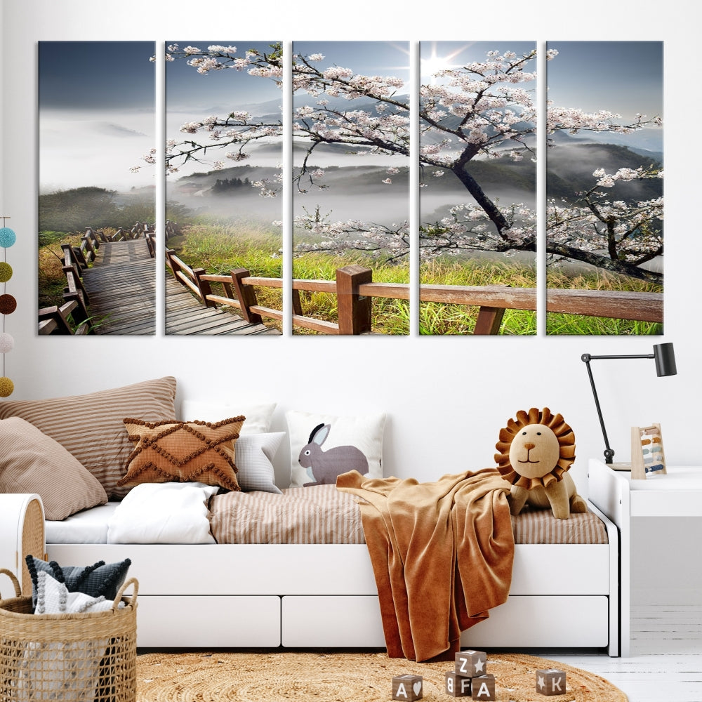 Edit-Images-Sakura Cherry Blossom Pathway Canvas Wall Art – Tranquil Walk Through Blossoming Nature – Ready to Hang