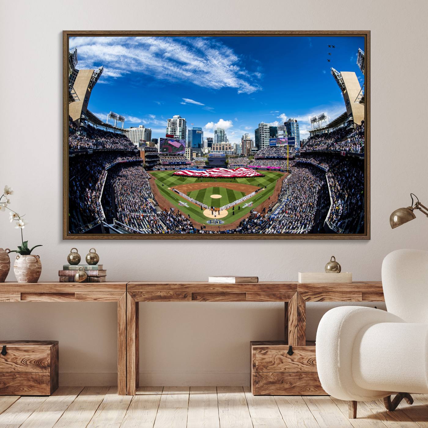 52297-MGV-FC-36X24_Walnut-San Diego Padres Baseball Team Print - Petco Park Stadium Wall Art Canvas Print